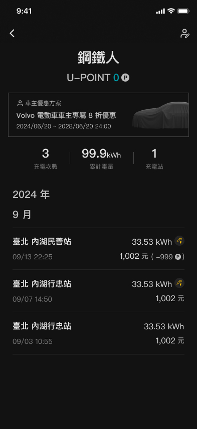 U-POWER App 充電資訊頁畫面